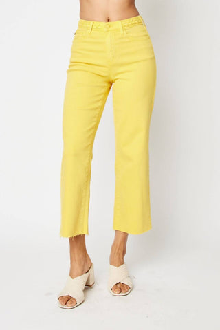 Judy Blue - Hight Waist Garment Dyed Braided Waistband Crop Wide Leg Jeans