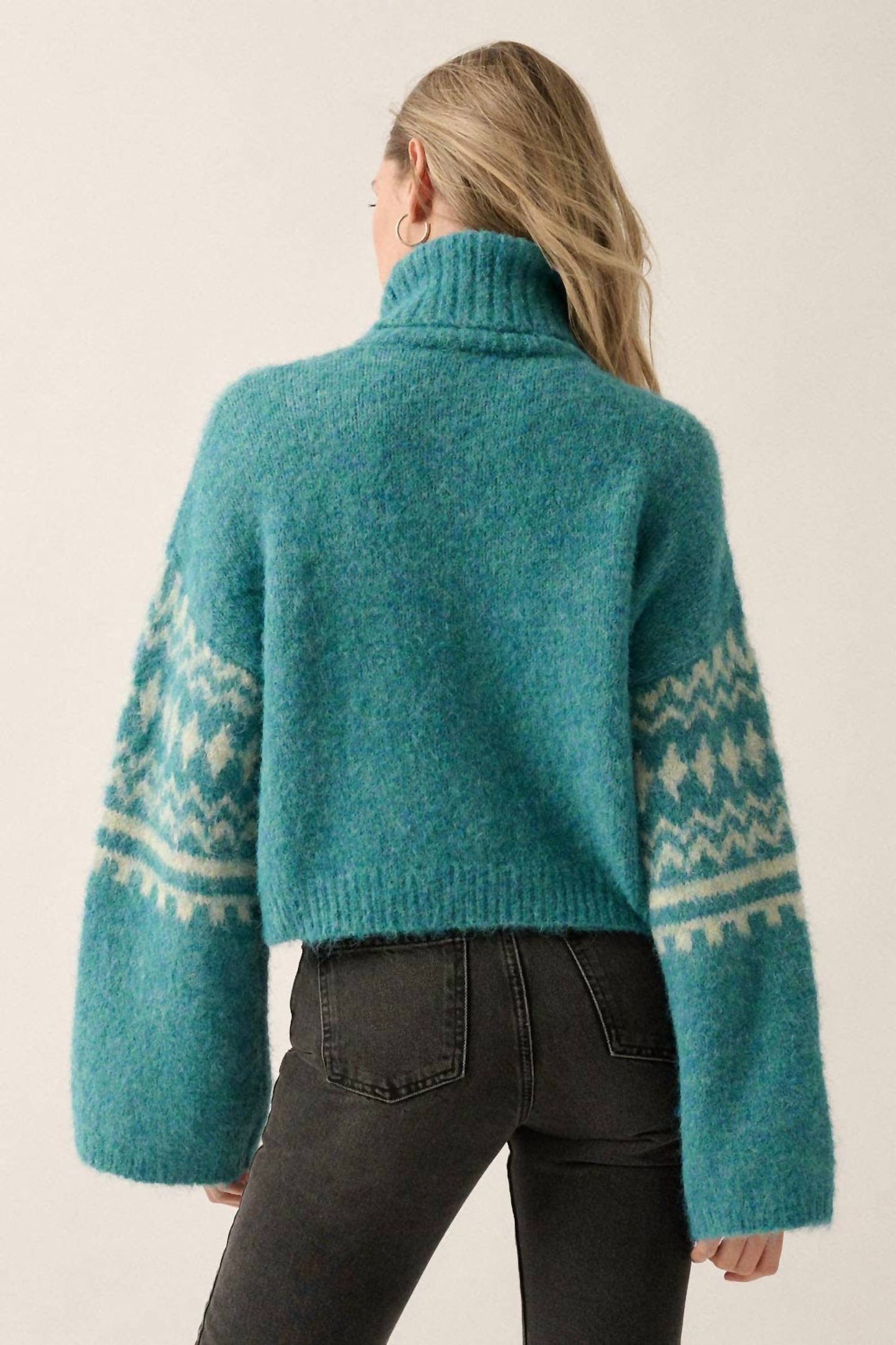 Promesa - Abstract Geometric Turtleneck Loose Fit Sweater