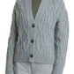 Vince Interlocking Cable Cardigan in Light Slate/Tide Pool, Size Medium