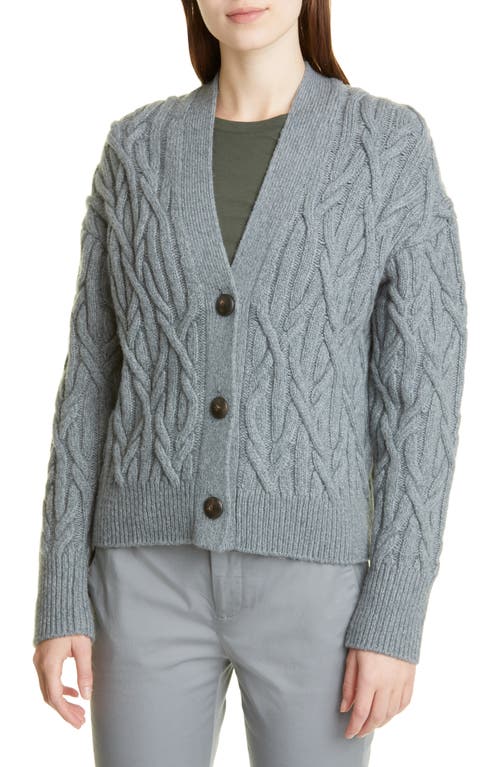 Vince Interlocking Cable Cardigan in Light Slate/Tide Pool, Size Medium