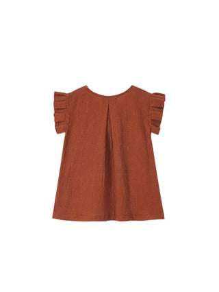 Omamimini - Girls' Gauze Top with Box Pleated Sleeves