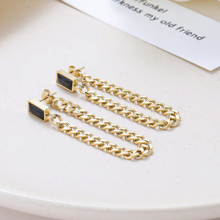 Dangle Chain Earrings with Cubic Zirconia Emerald and Gift Pouch