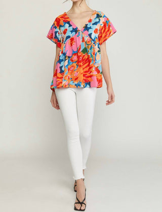 Entro - Floral Babydoll Ruffle Sleeve Top