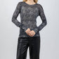 Autumn Cashmere - Cashmere Herringbone Print Raw Edge Crew Sweater