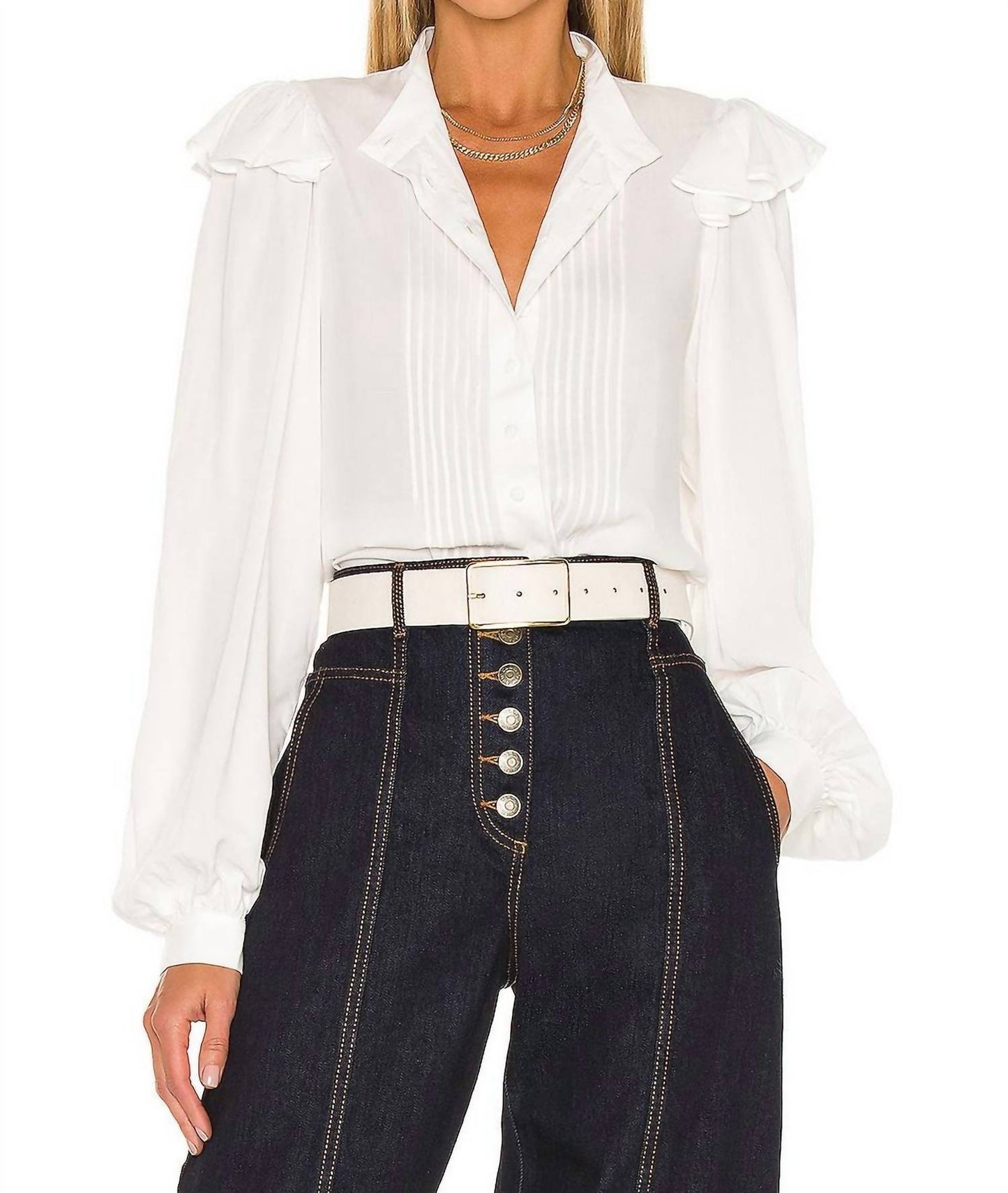 Selkie - Tuxedo Ruffle Detailed Blouse