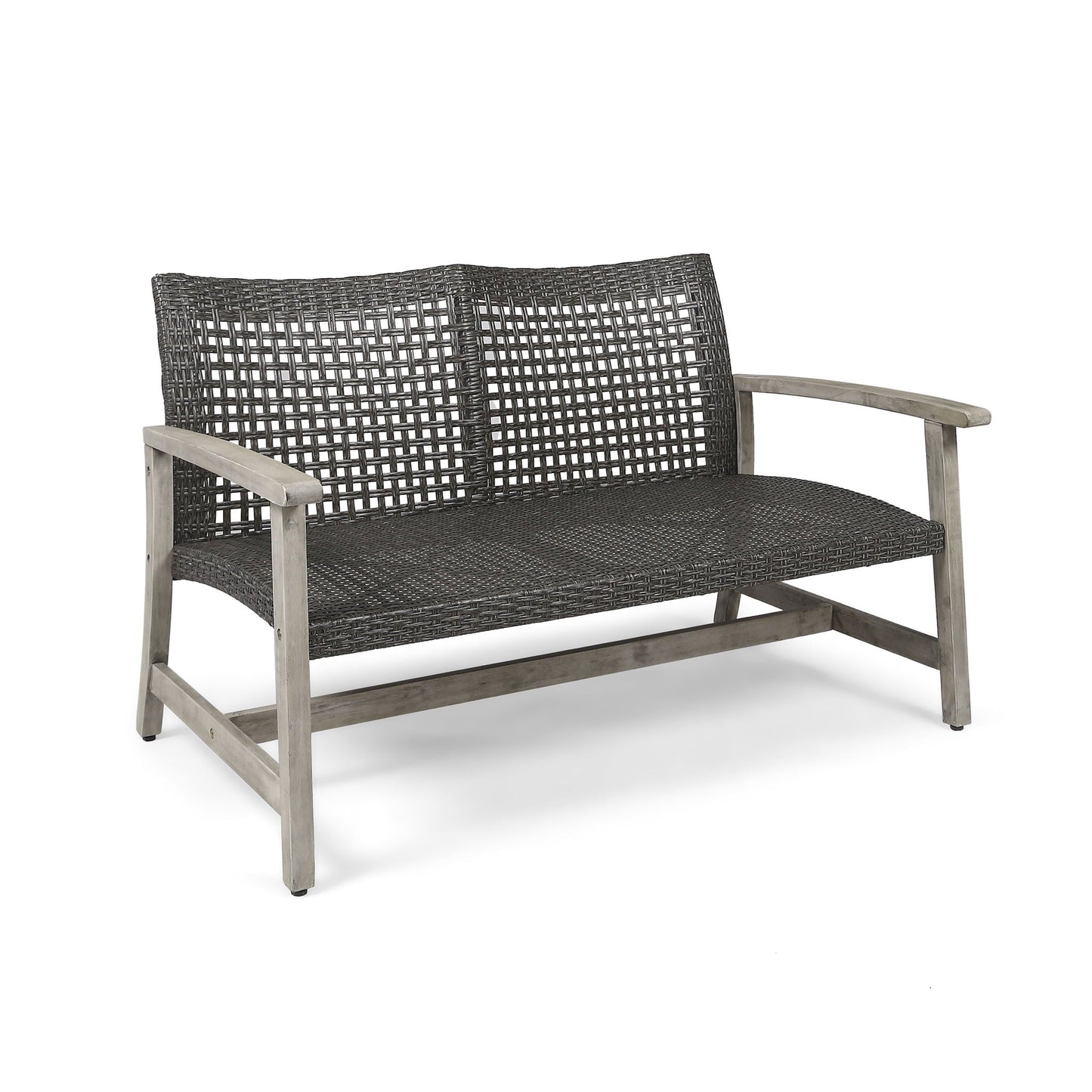 Hampton Outdoor Wood and Wicker Loveseat - Gray