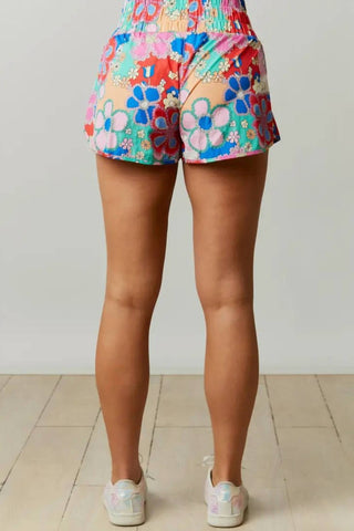 Peach Love - Floral Print Sporty Shorts