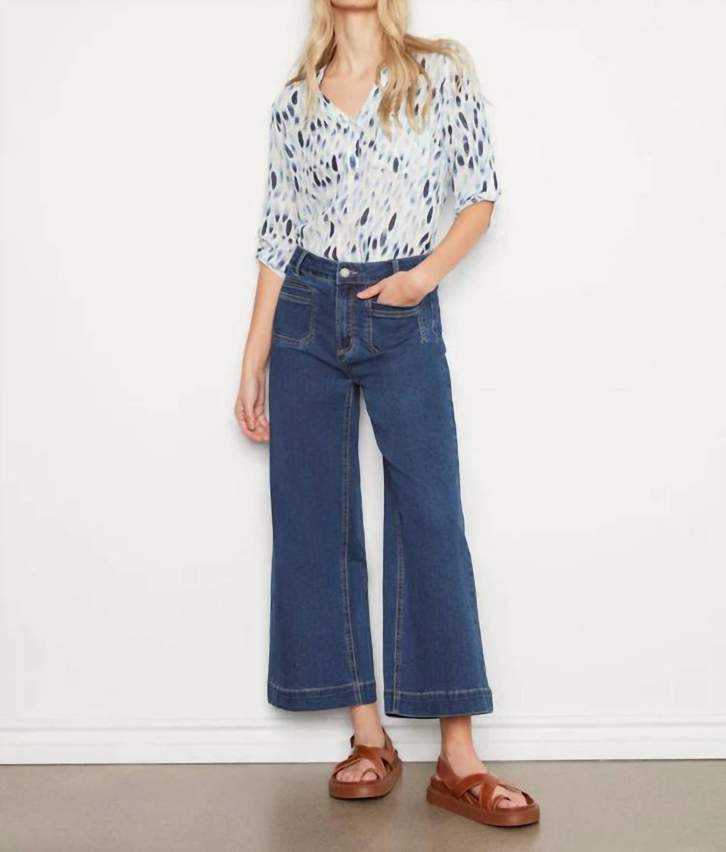 Charlie B - Printed Cotton Gauze Half-button Blouse