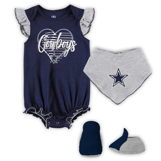 Outerstuff - Girls Dallas Cowboys All The Love Bodysuit Bib & Booties Set