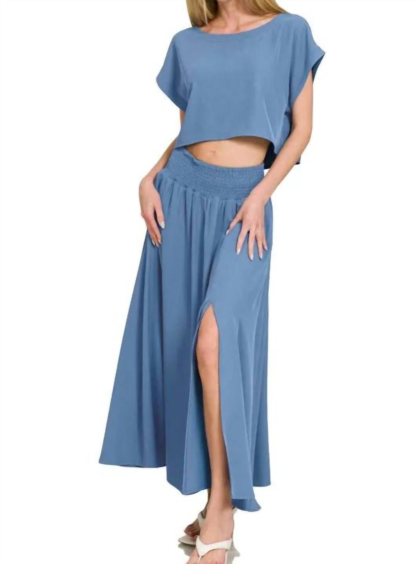 Trendsi - Zenana Heavy Woven Span Crop Tee & Skirt Set