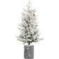 4.5FT Flocked Christmas Tree with Pot Base and LED Lights