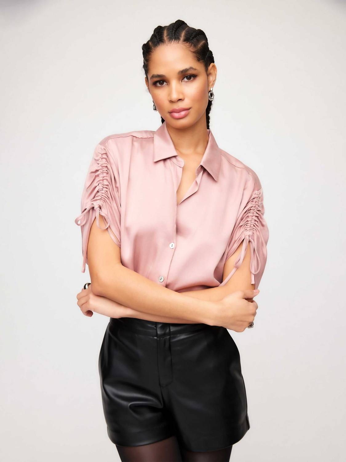 Fifteen Twenty - Ryan Ruched Tie Sleeve Button Shirt