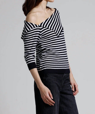 Minnie Rose - Cotton Cashmere Striped Off The Shoulder Top