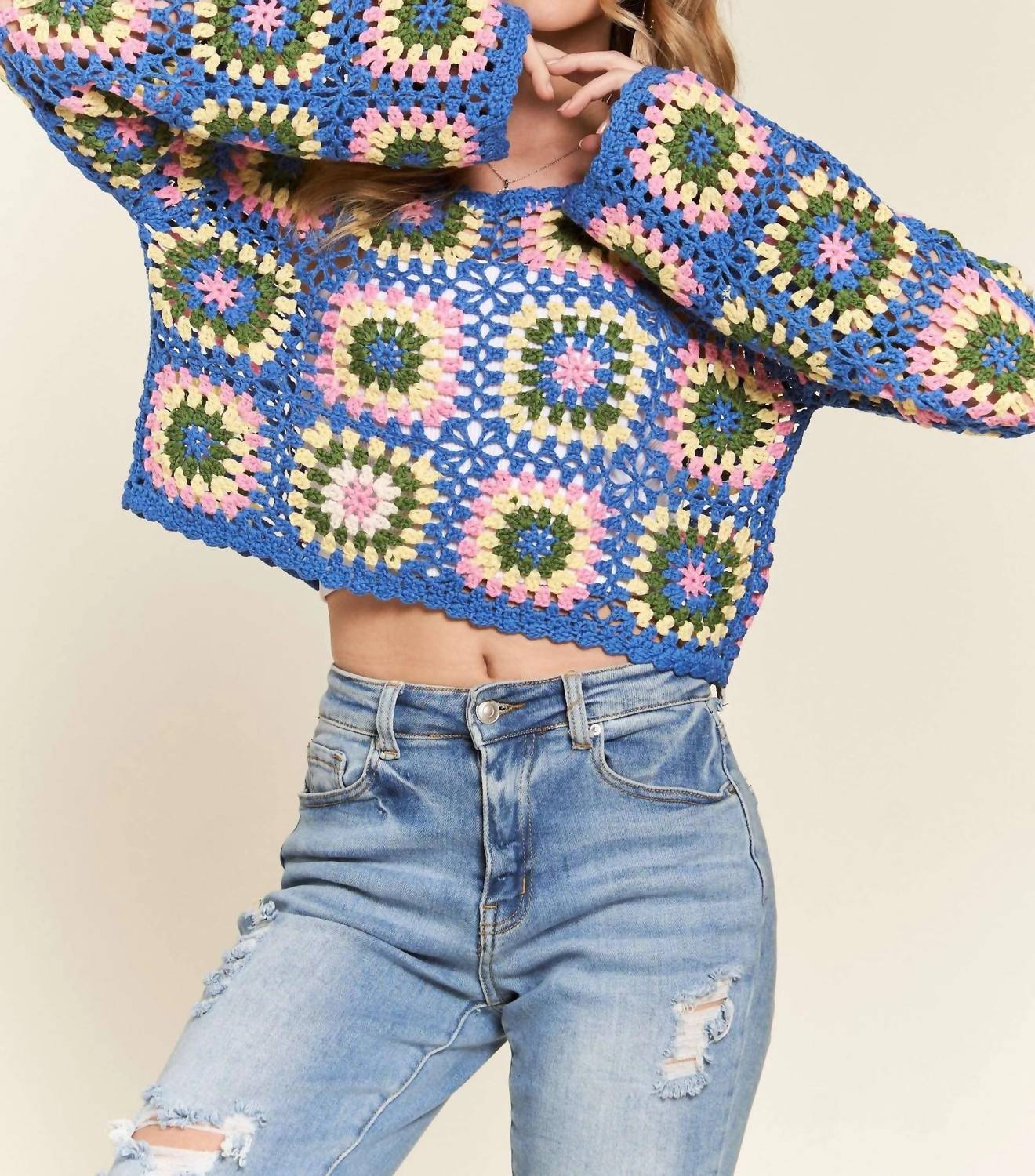Trendsi - Adora Multicolor Crochet Crop Top
