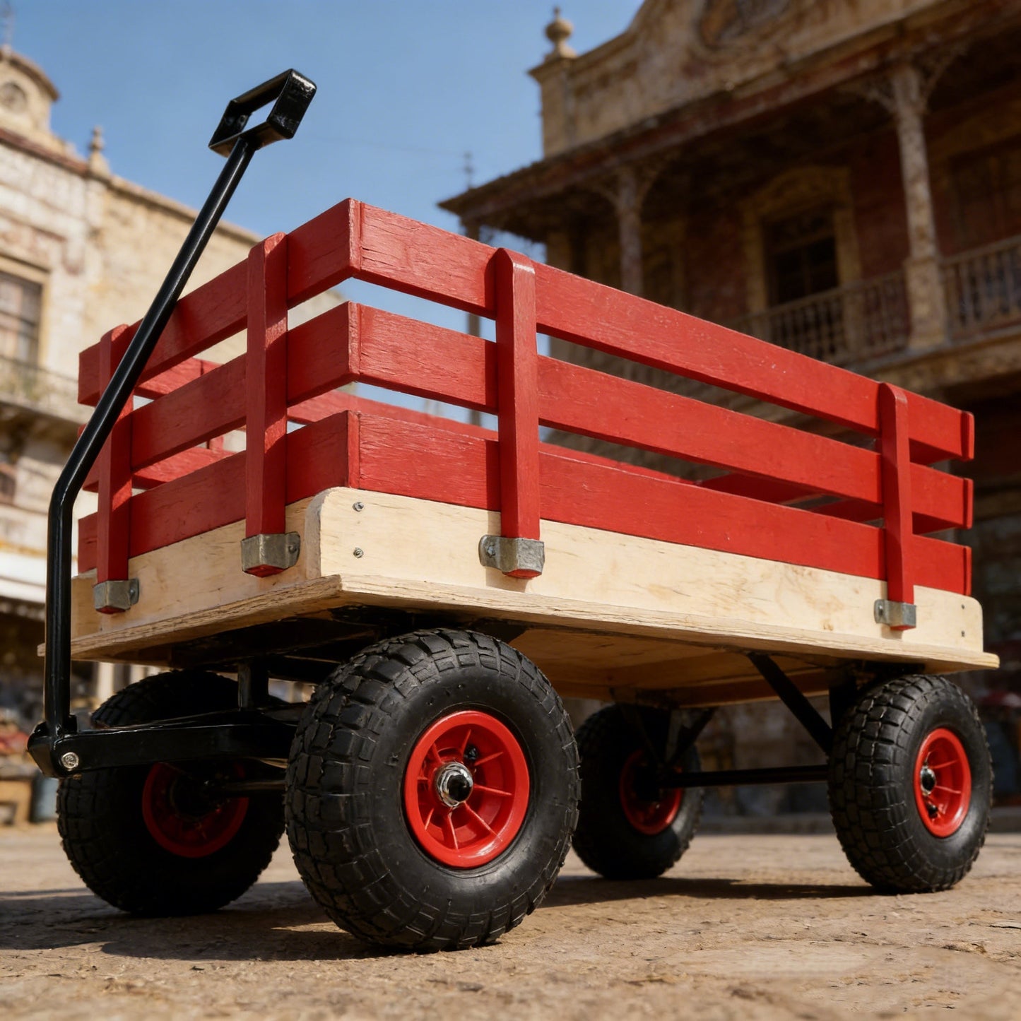 Children's and Garden Wooden Carriage with All-Terrain Inflatable Wheels