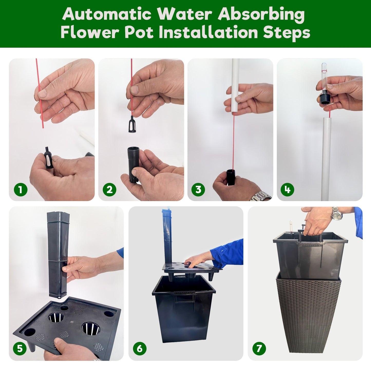 Pack of 2 Square Planters with Automatic Watering System