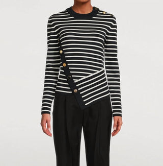 Alexander Mcqueen - Asymetric Embellished Stripped Wool Blend Sweater