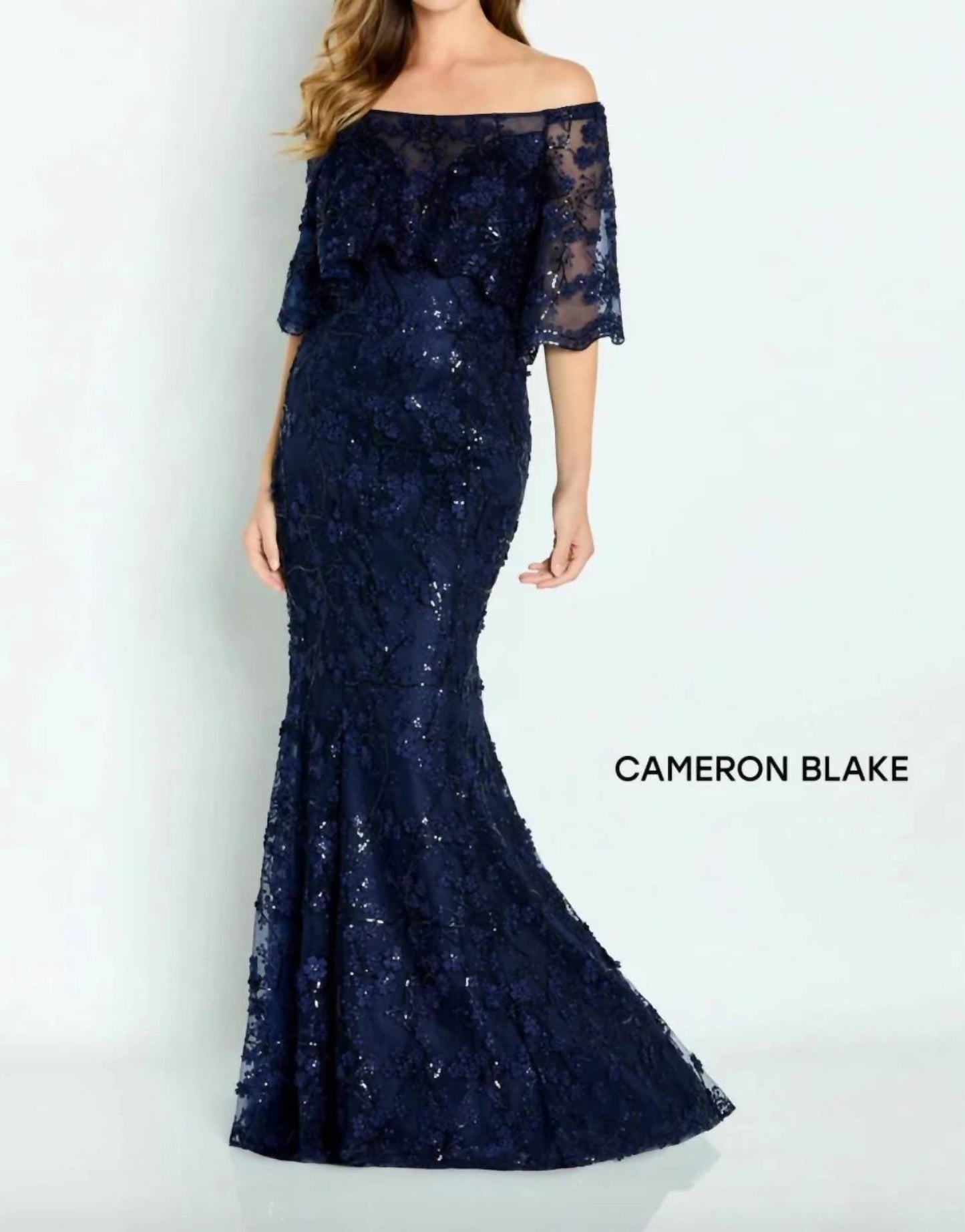 Cameron Blake - Off Shoulder Floral Lace Mother of the Bride Dress