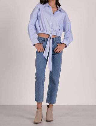 Elan - Striped Tied Front Blouse