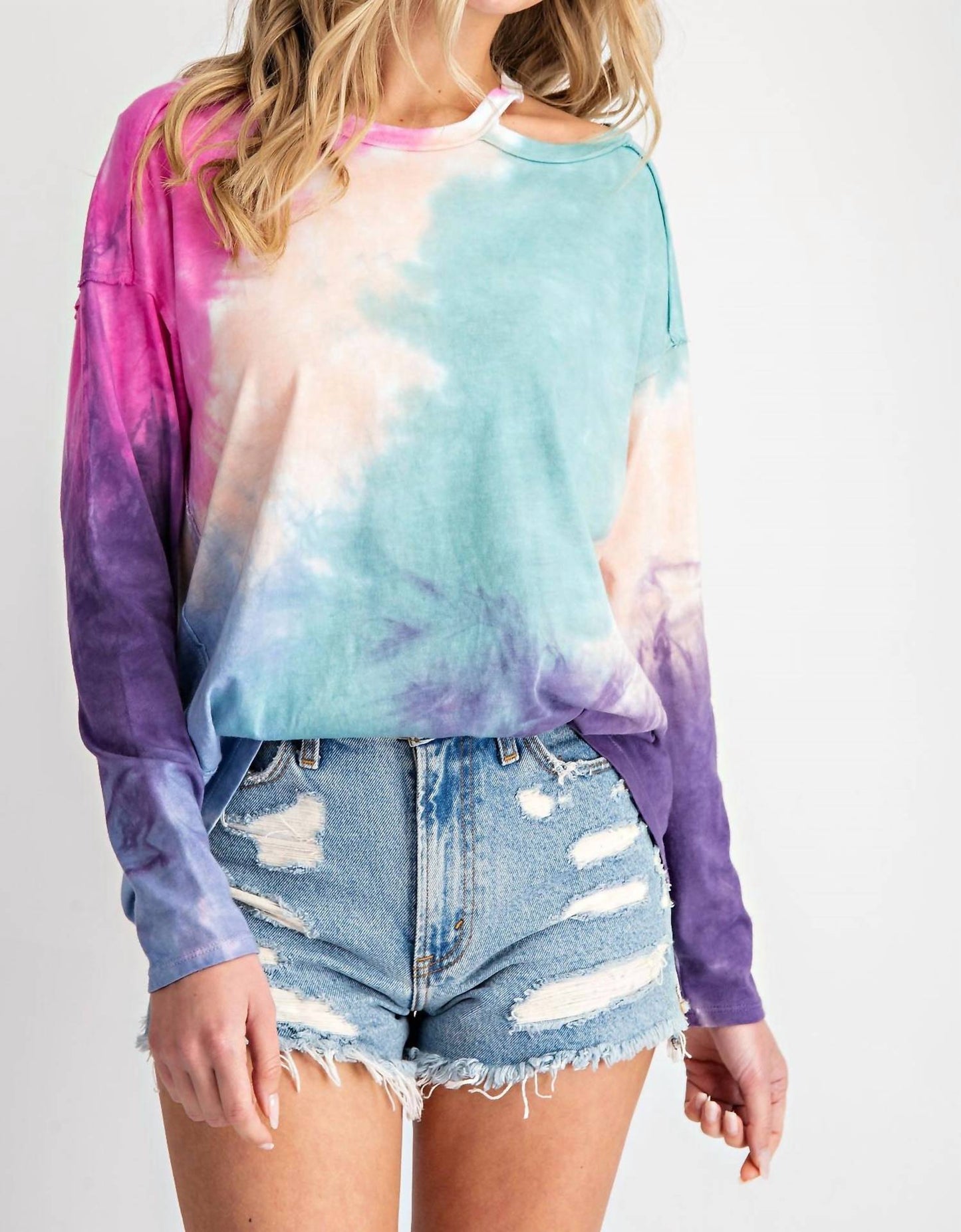 143 Story - Shoulder Cut Out Tie Dye Top