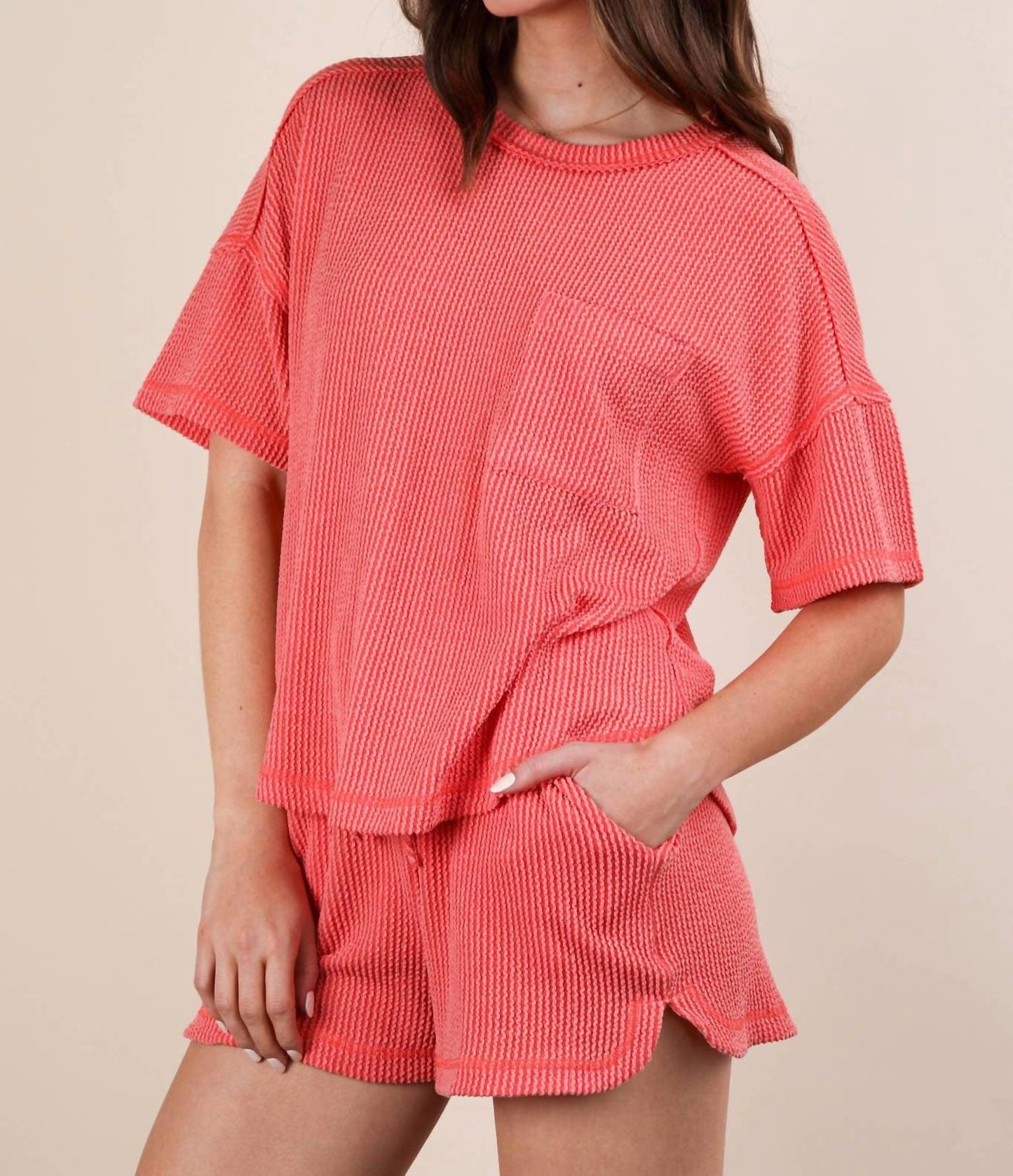 Very J - Oversized Two Tone Double Knit Top & Shorts
