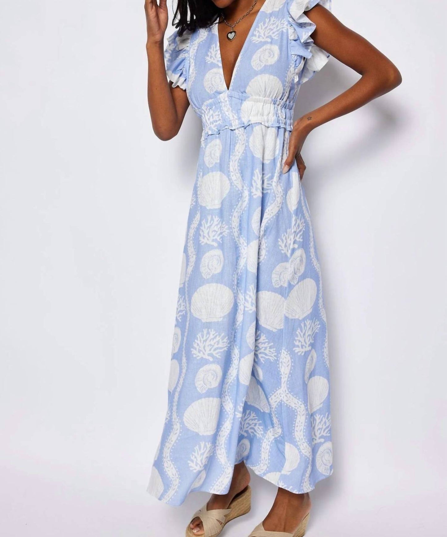 Sail To Sable - V-neck Flutter Sleeve Maxi Dress