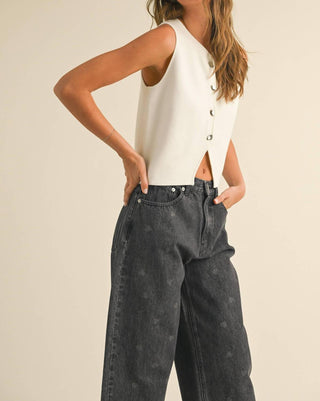 Miou Muse - J'adore Sculpted Metal Button Knit Vest