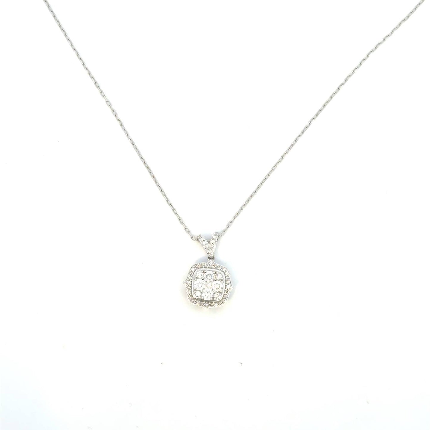 Aamiaa - 0.61 Carat Natural Diamond Cushion Halo Cluster Pendant