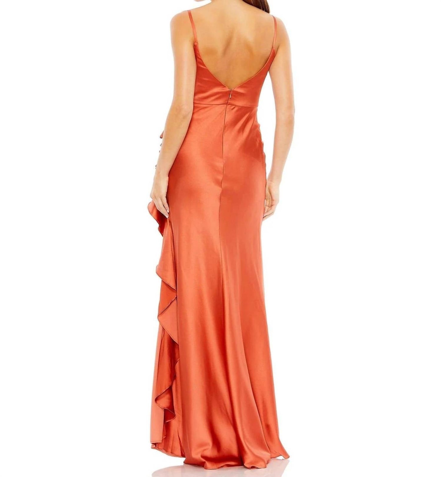 Mac Duggal - Ieena V-neck Spaghetti Strap Satin Gown