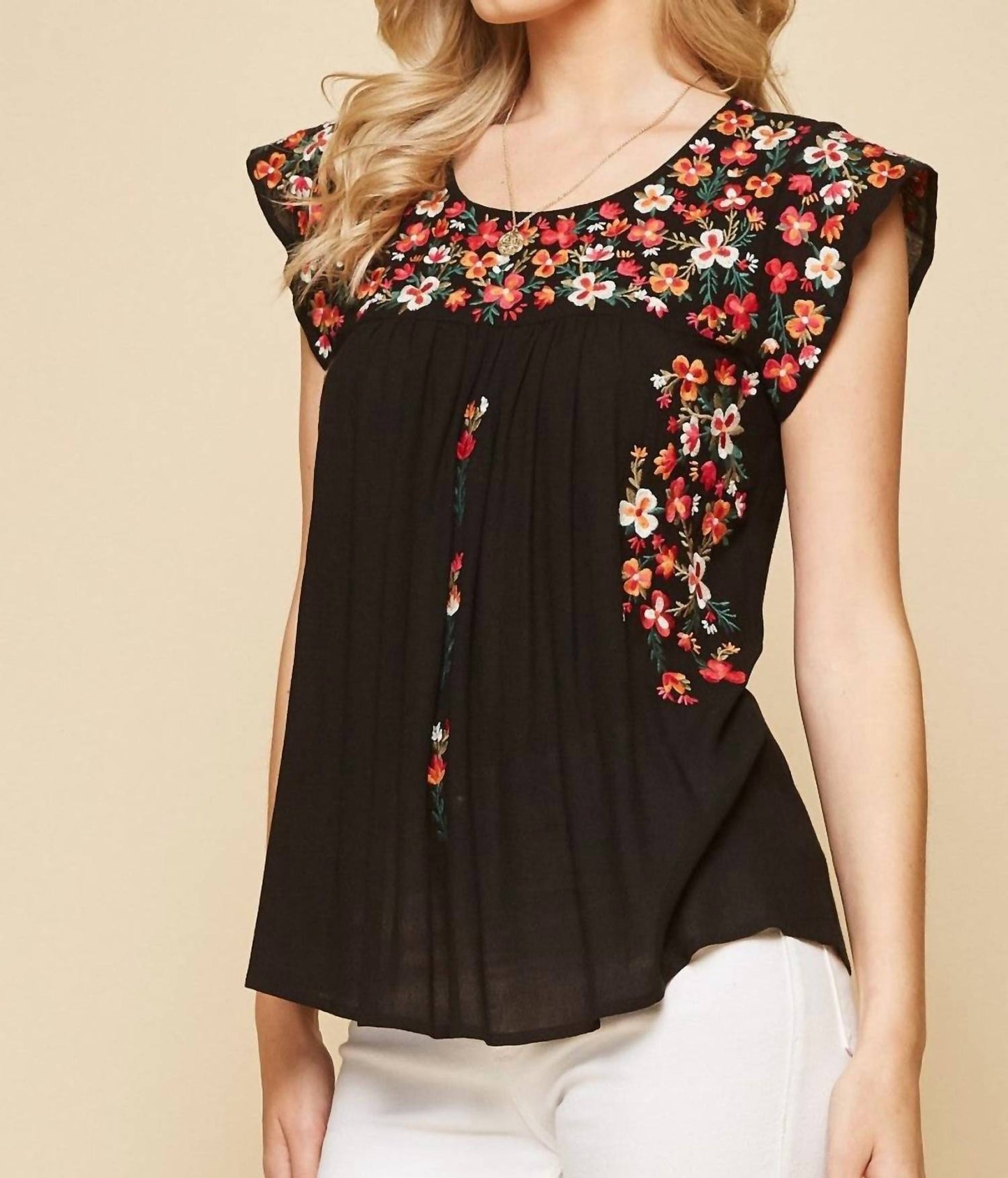 Andree By Unit - Flutter Sleeve Embroidered Top