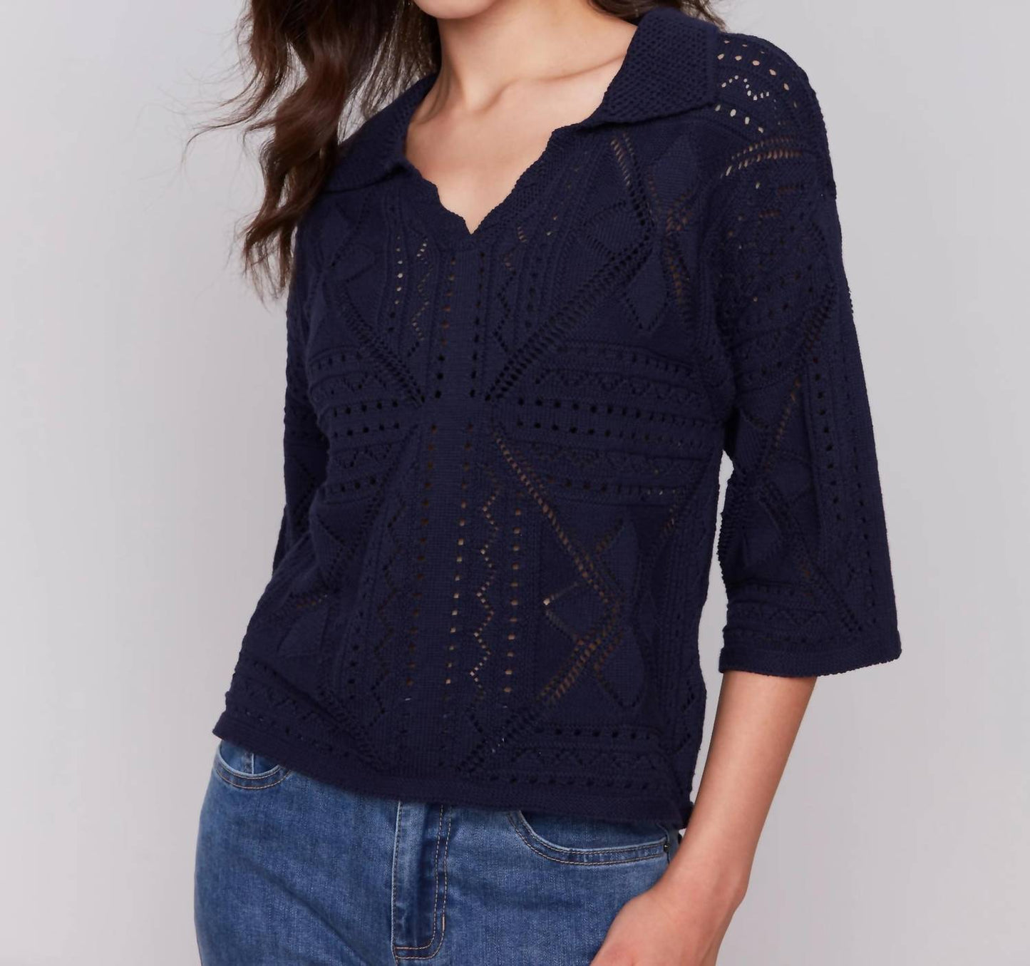 Charlie B - Lightweight Open Weave Pointelle Sweater