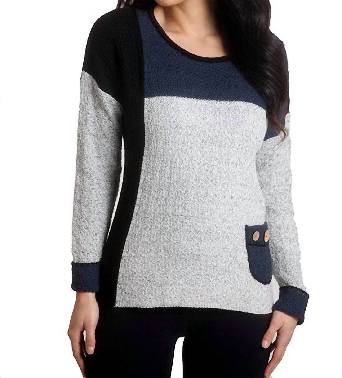 French Kyss - Boucle Color Block Crew Sweater
