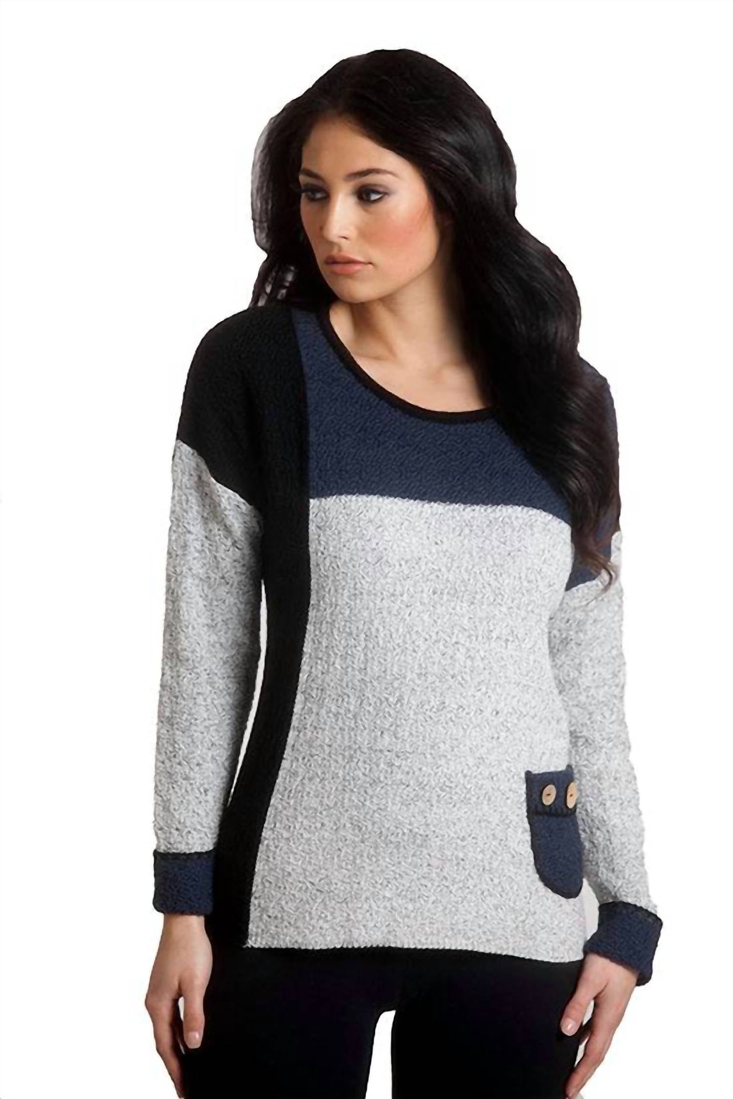 French Kyss - Boucle Color Block Crew Sweater