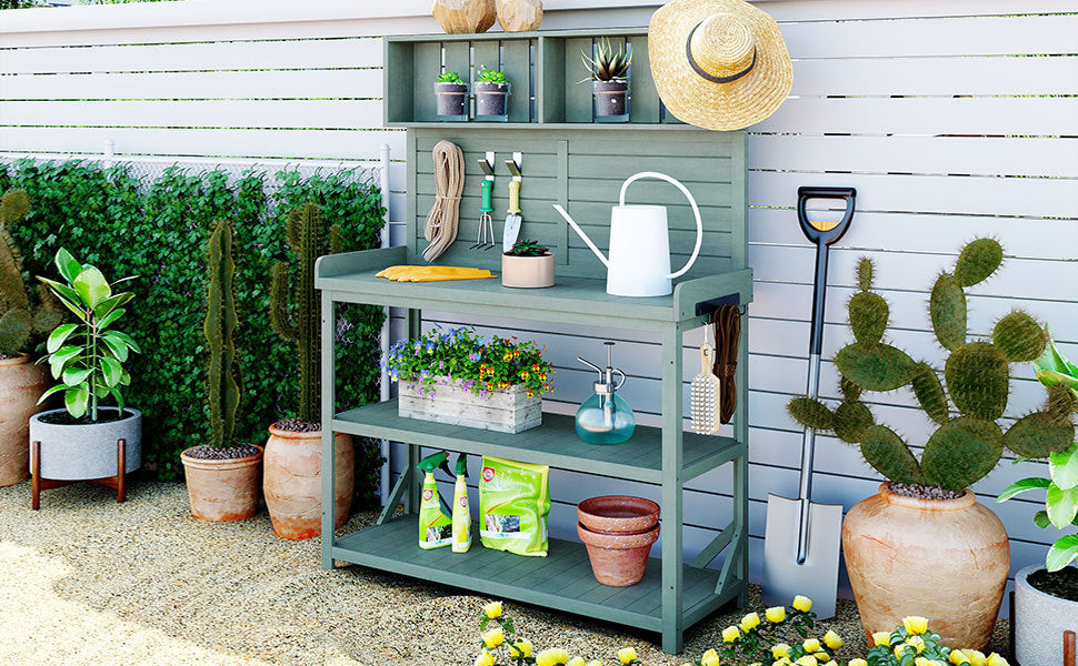 TOPMAX 65" Large Wooden Farmhouse Rustic Outdoor Potting Bench Table