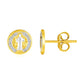 14k Two Tone Gold Round Religious Medal Post Earrings