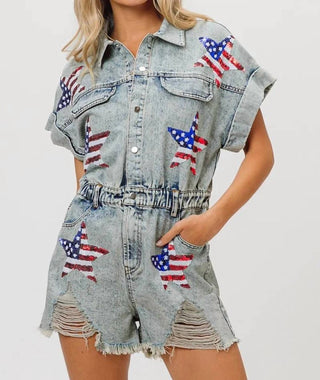 Trendsi - BiBi American Flag Washed Romper