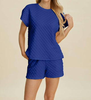Double Take - Sleek Texture T-Shirt and Shorts Set