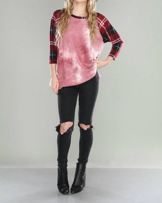 Crepas - Plaid Sleeve Fleece Jersey Tee