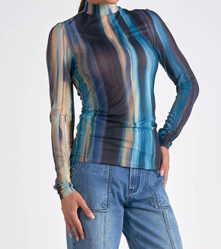 Elan - Oslo Print Sheer Mesh Top