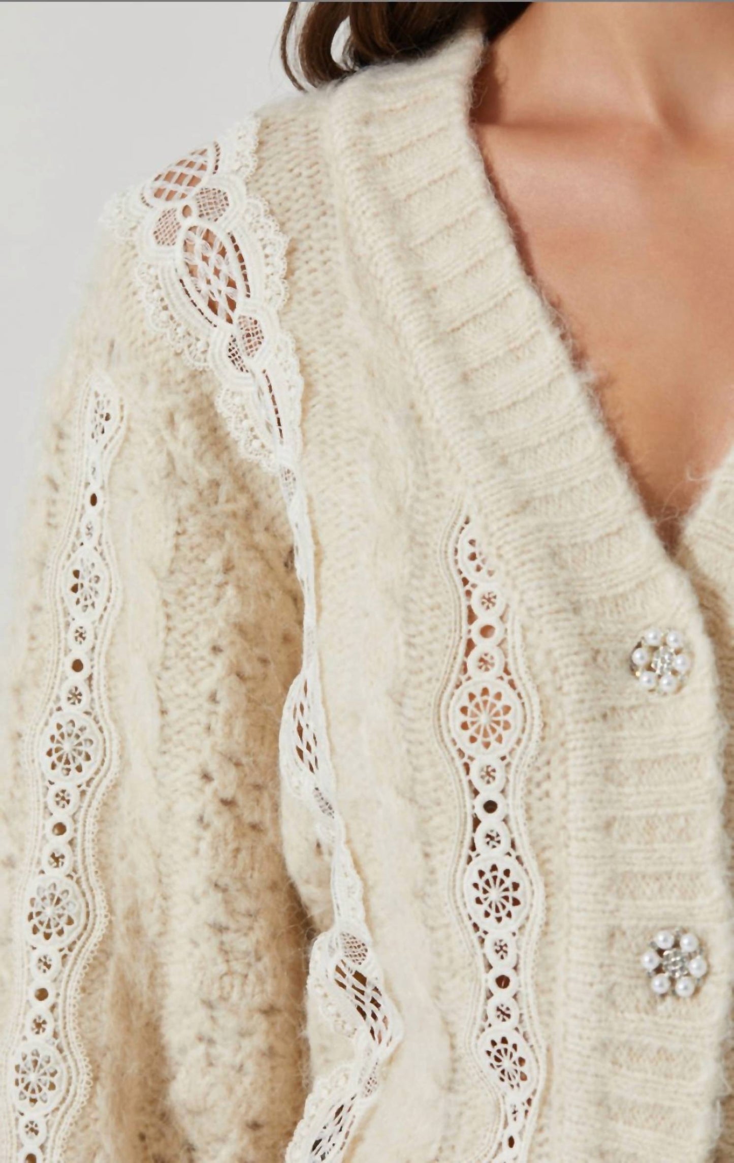 Astr - Nesmarie Lace Embellished Cardigan
