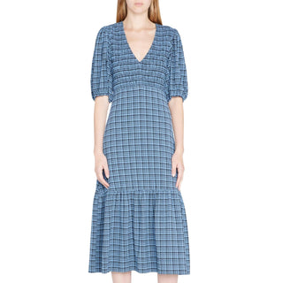 Ganni - SEERSUCKER SMOCKED MIDI DRESS