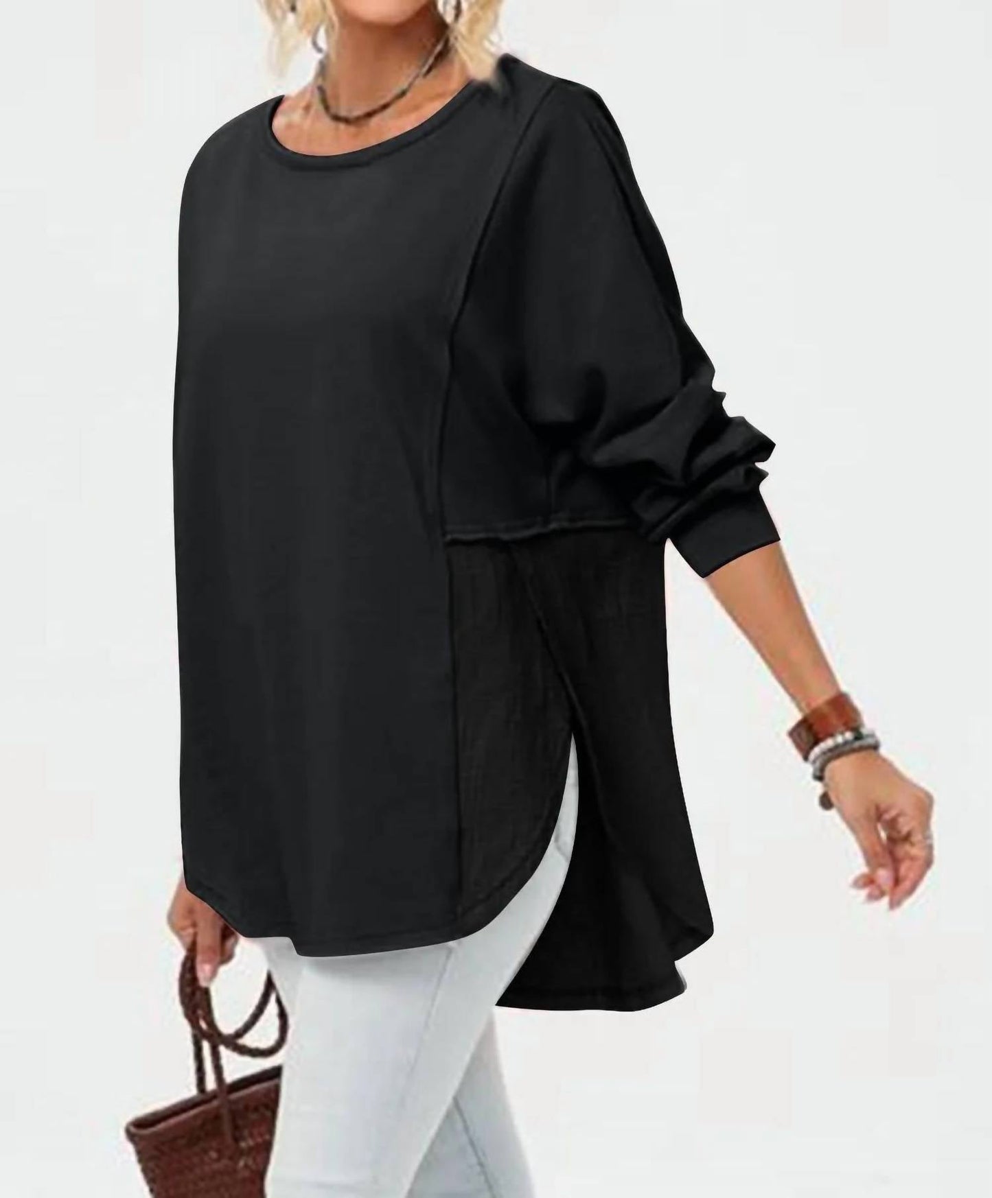 Double Take - Full Size Long Sleeve High-low T-shirt