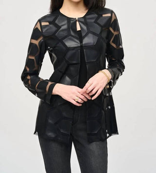 Joseph Ribkoff - Laser-cut Leatherette On Mesh Jacket