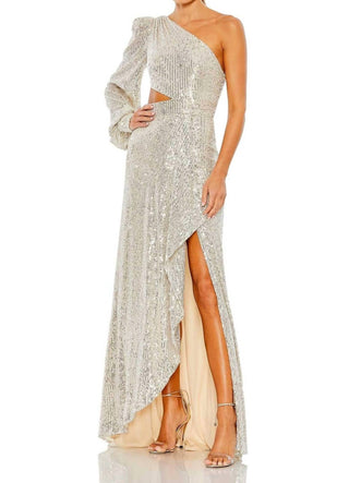 Ieena For Mac Duggal - Sequined One Shoulder Cut Out Gown