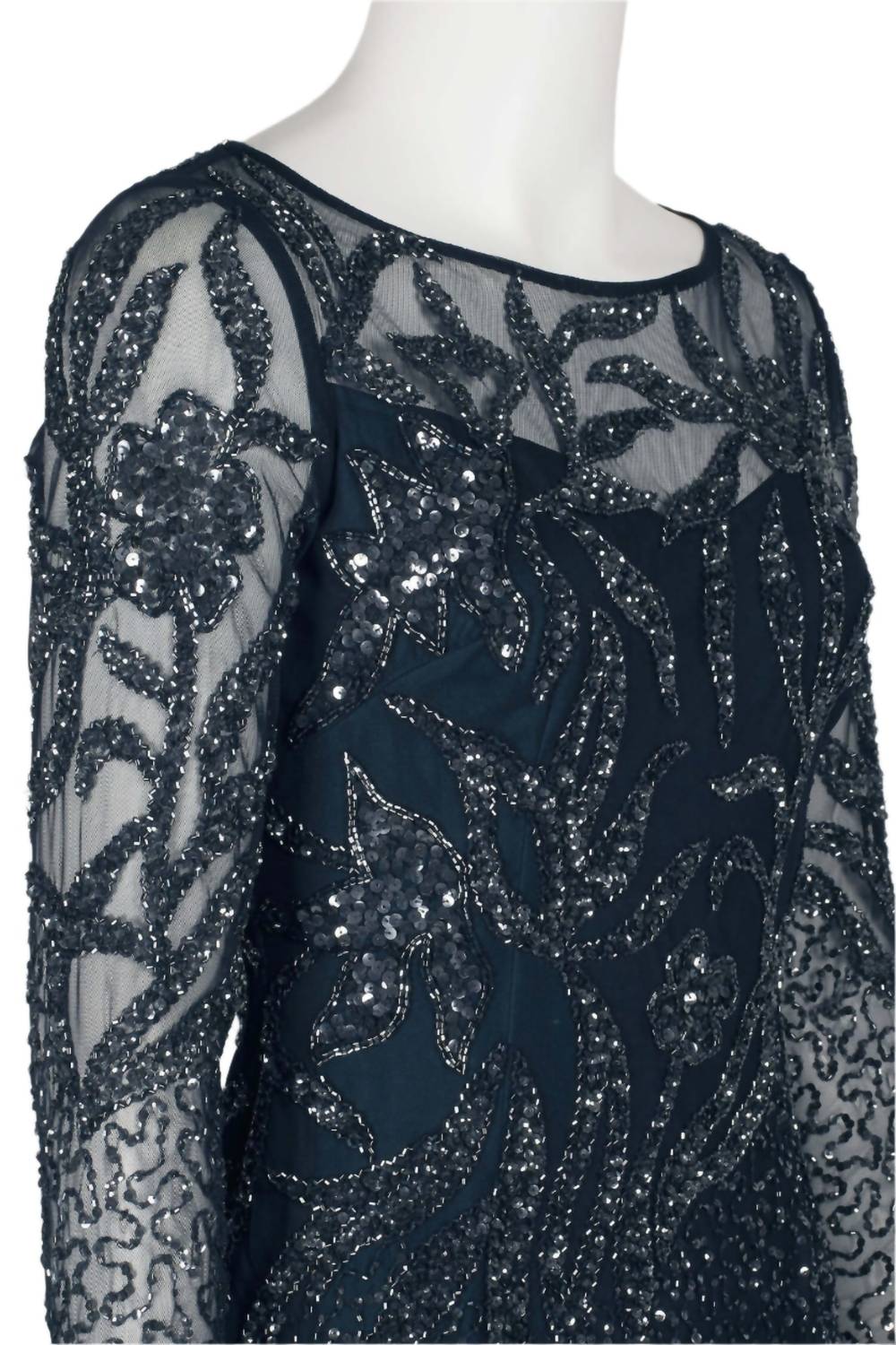Adrianna Papell - Boat Neck Long Sleeve Mesh Dress