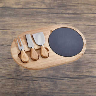 Creative Gifts International - 3-Piece Oval Slate & Wood Cheese Board Set