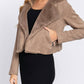 Active Basic - Women's Lapel Collar Fur Detail Faux Suede Biker Jacket