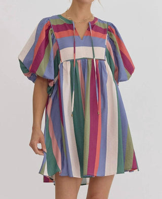 Entro - Striped Bubble Sleeve Dress