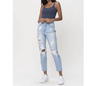 Cello - High Rise Distressed Mom Jeans