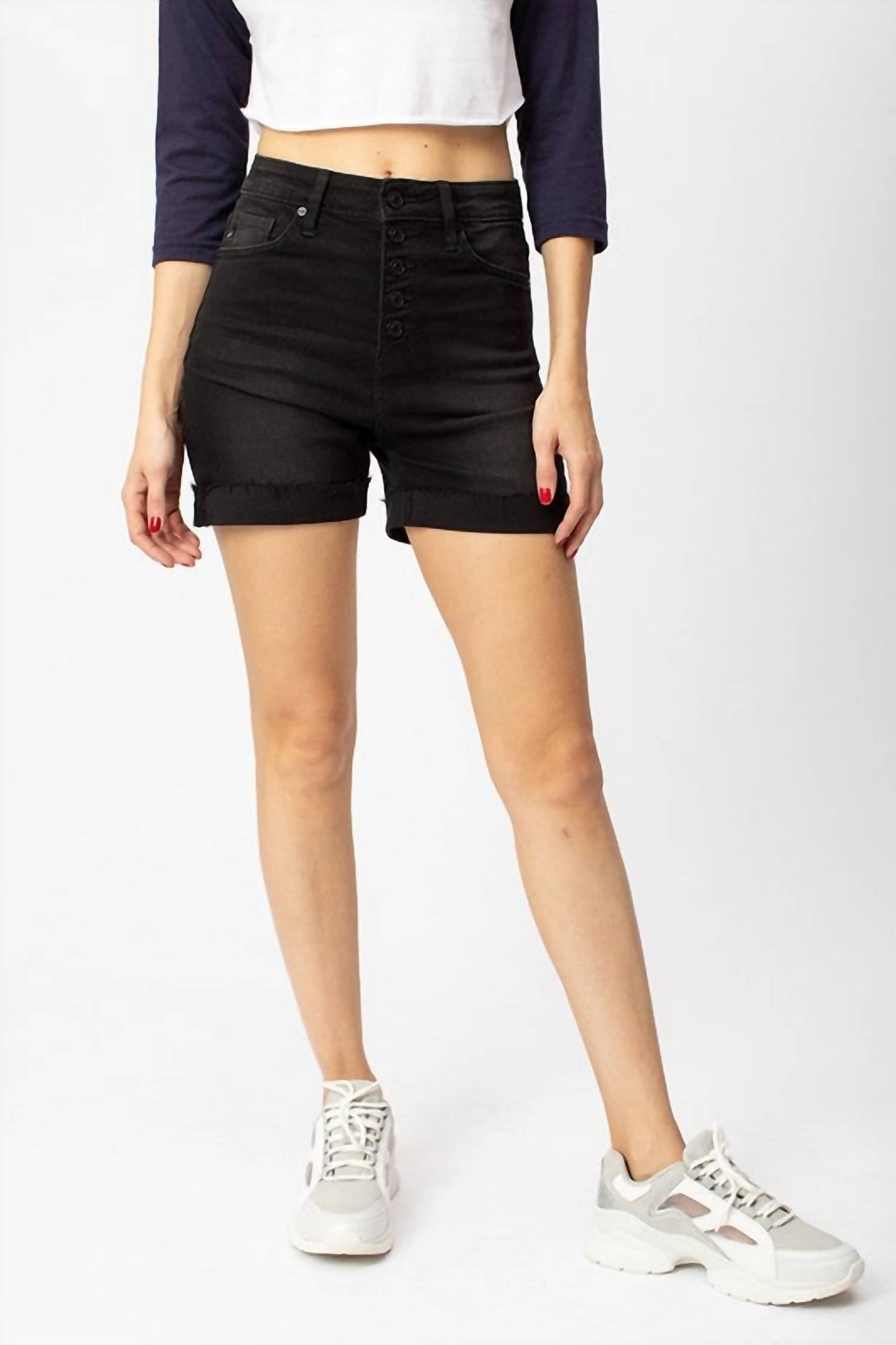 Kancan - High Rise Cuffed Hem Shorts
